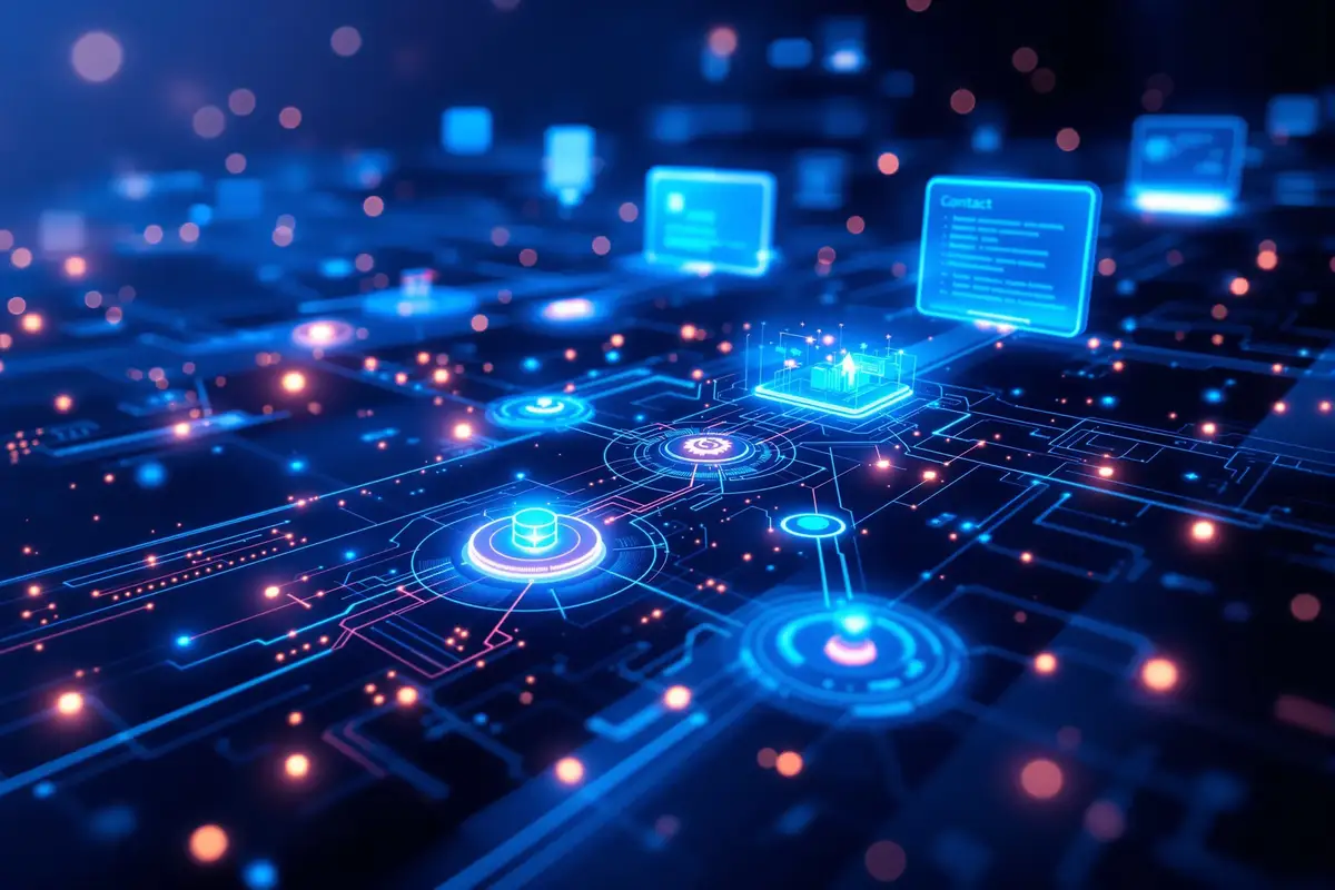 AI Communication Technology visualization showing connected networks and digital interfaces